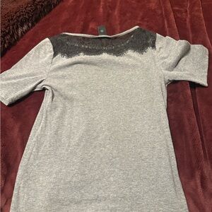 Ann Taylor Gray Top with Black Lace Detail